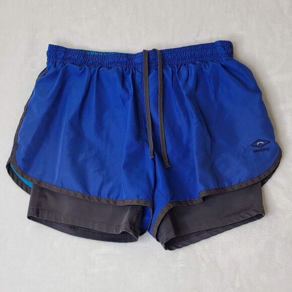 Umbro Women's Blue Double-Layer Running Shorts Elastic Waist Inner Pocket - Picture 12 of 12